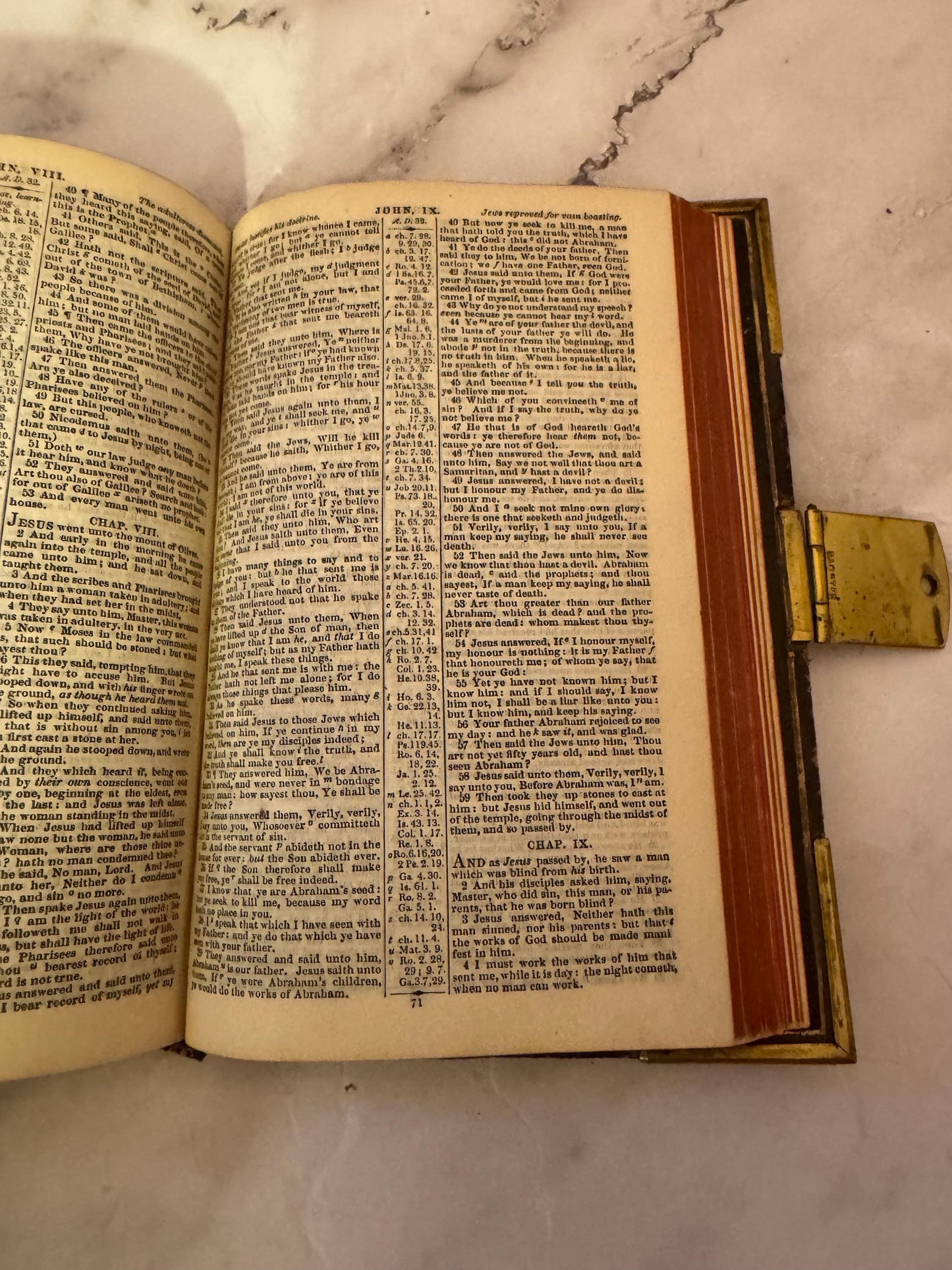1877 Polyglot Bible Antique Leather Brass Clasp Bible - Ref x723