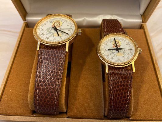 Pair of Jesus and The Twelve Apostles Leather Strapped Wrist Watches in Presentation Case - Religious Watch