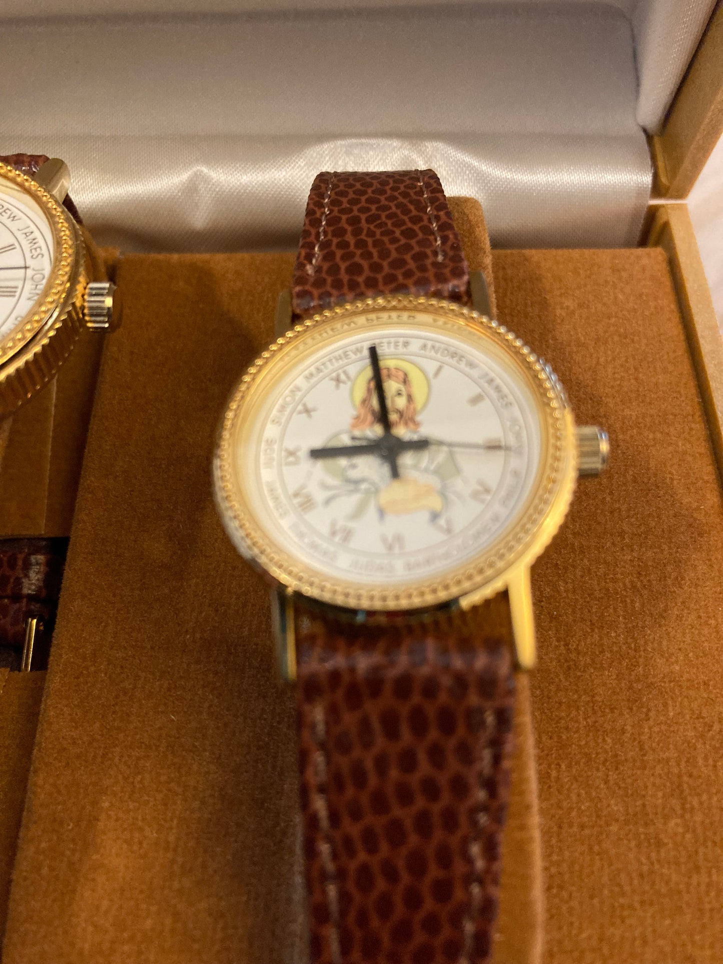 Pair of Jesus and The Twelve Apostles Leather Strapped Wrist Watches in Presentation Case - Religious Watch