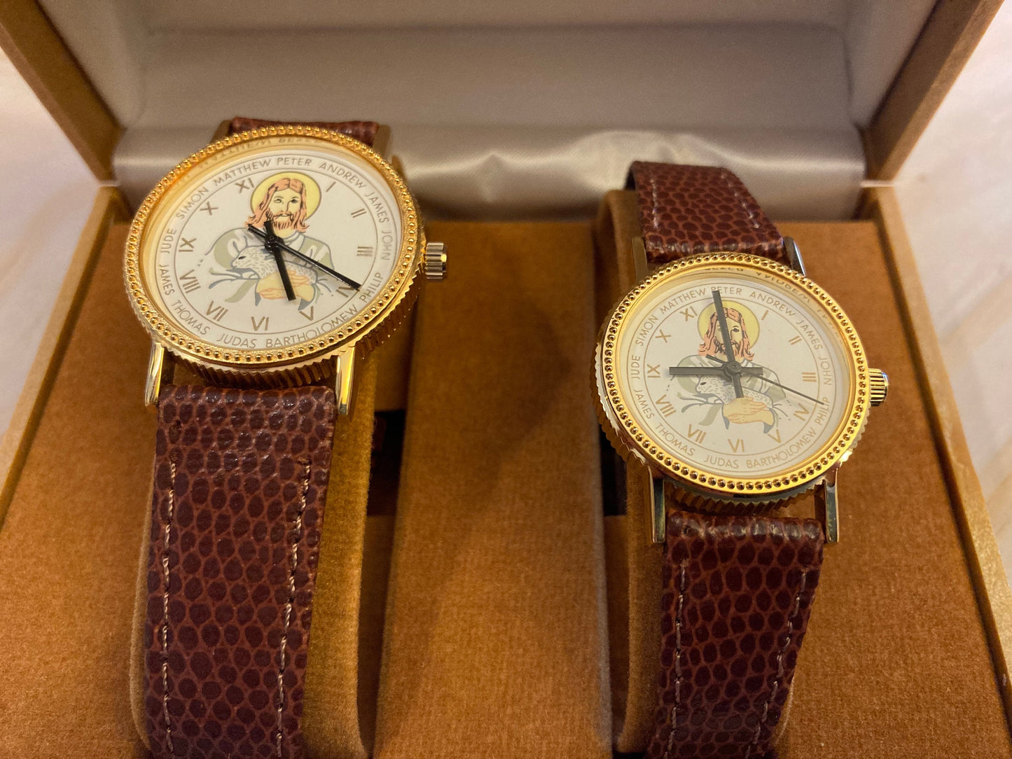 Pair of Jesus and The Twelve Apostles Leather Strapped Wrist Watches in Presentation Case - Religious Watch