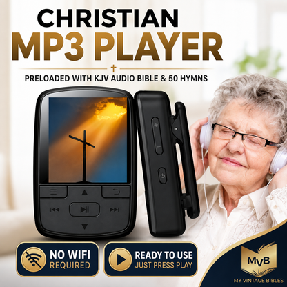 Christian MP3 Player – Preloaded KJV Audio Bible & 50 Hymns | No WiFi | Easy for Seniors