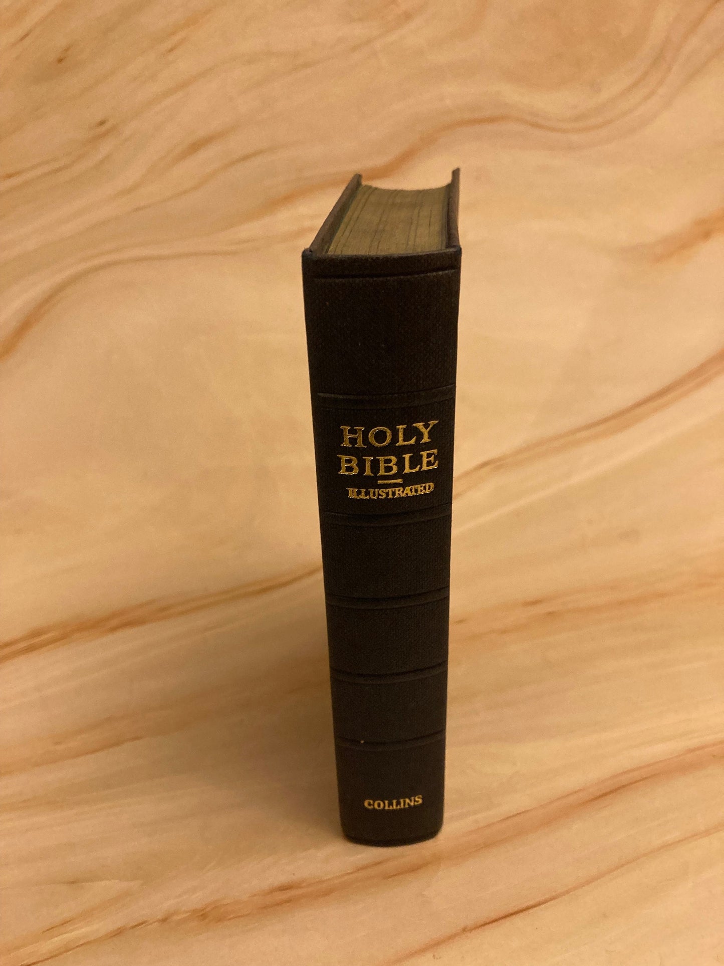 Small Vintage Blue King James Version Holy Bible Illustrated Hardcover - Ref x304