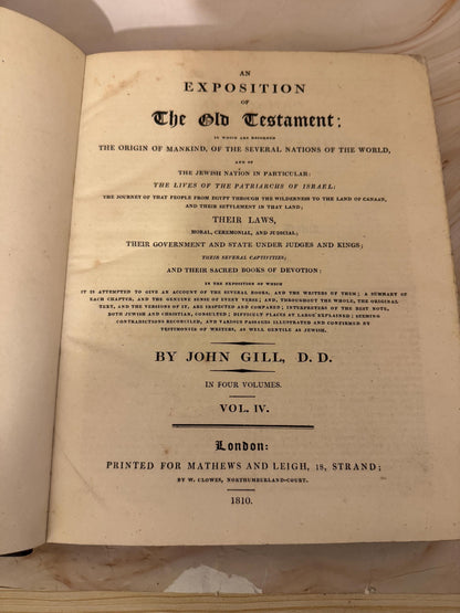 1810 John Gill Exposition of the Old Testament Vol IV Antique Bible Commentary - Ref X705