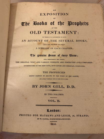 1810 John Gill Exposition of the Prophets Old Testament Vol II Antique Commentary - Ref X704