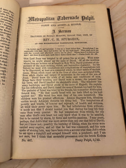 1862 C H Spurgeon Sermons Volume 3 Antique Metropolitan Tabernacle Pulpit Book - Ref X702