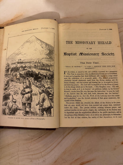 1888 Missionary Herald Baptist Missionary Society Antique Christian Book - Ref X701