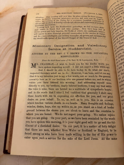 1888 Missionary Herald Baptist Missionary Society Antique Christian Book - Ref X701