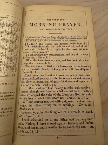 1841 Book of Common Prayer Antique Church Services - Ref X699