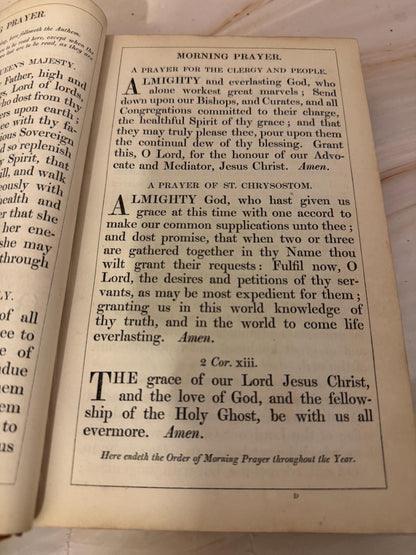 1852 Antique Book of Common Prayer Leather Bound Church of England Prayer Book - Ref X694