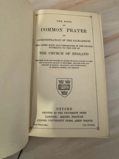 1911 Pocket Size Book of Common Prayer Antique Church of England Oxford Prayer Book Lord Wharton - Ref X692