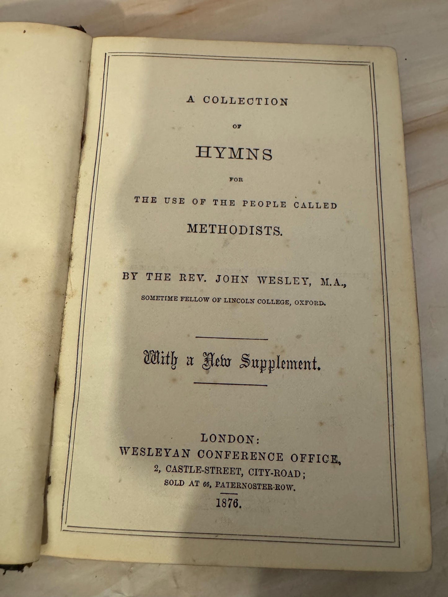 1876 John Wesley Methodist Hymns Antique Wesleyan Hymn Book - Ref X691