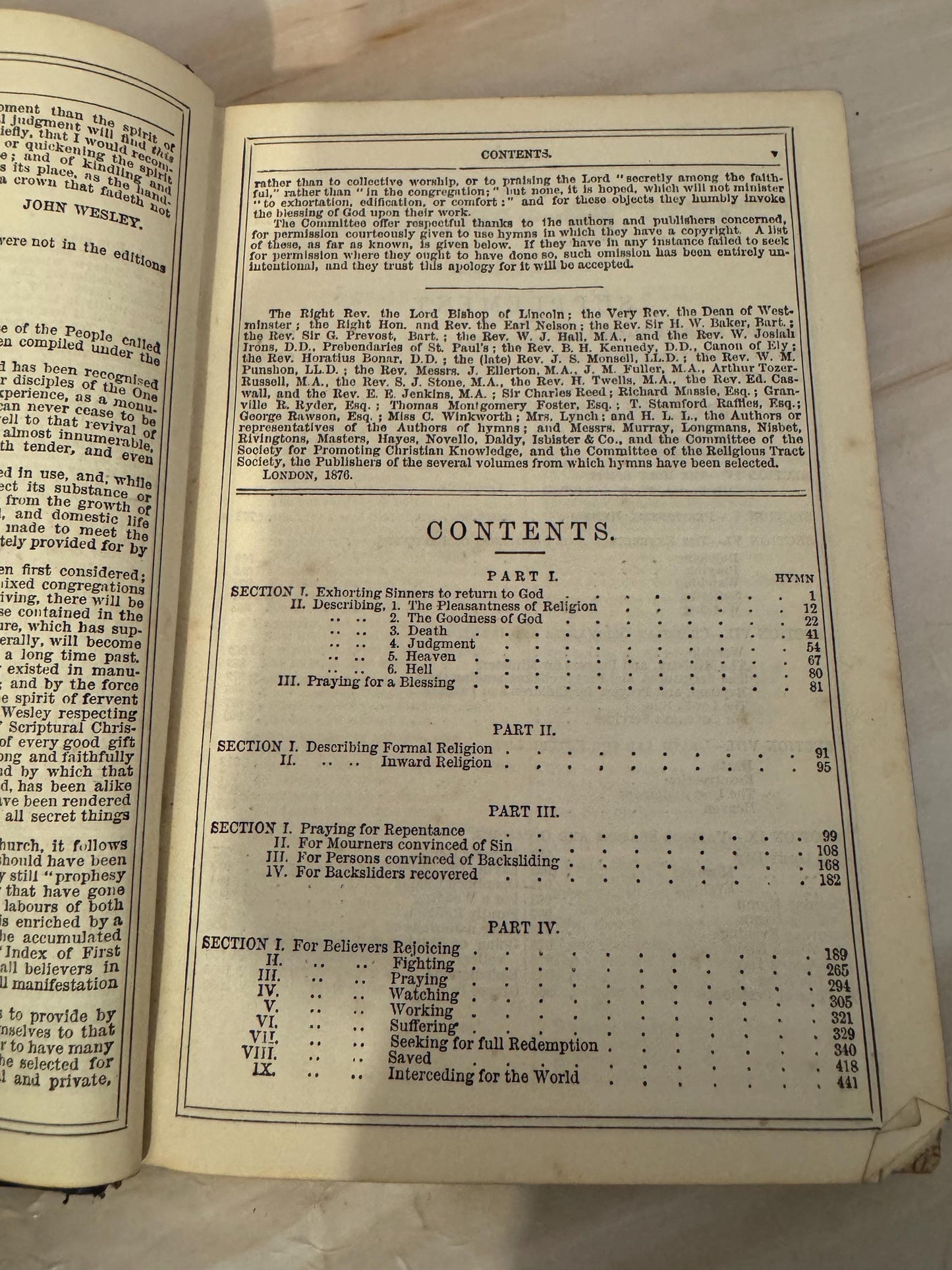 1876 John Wesley Methodist Hymns Antique Wesleyan Hymn Book - Ref X691