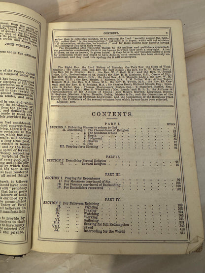1876 John Wesley Methodist Hymns Antique Wesleyan Hymn Book - Ref X691
