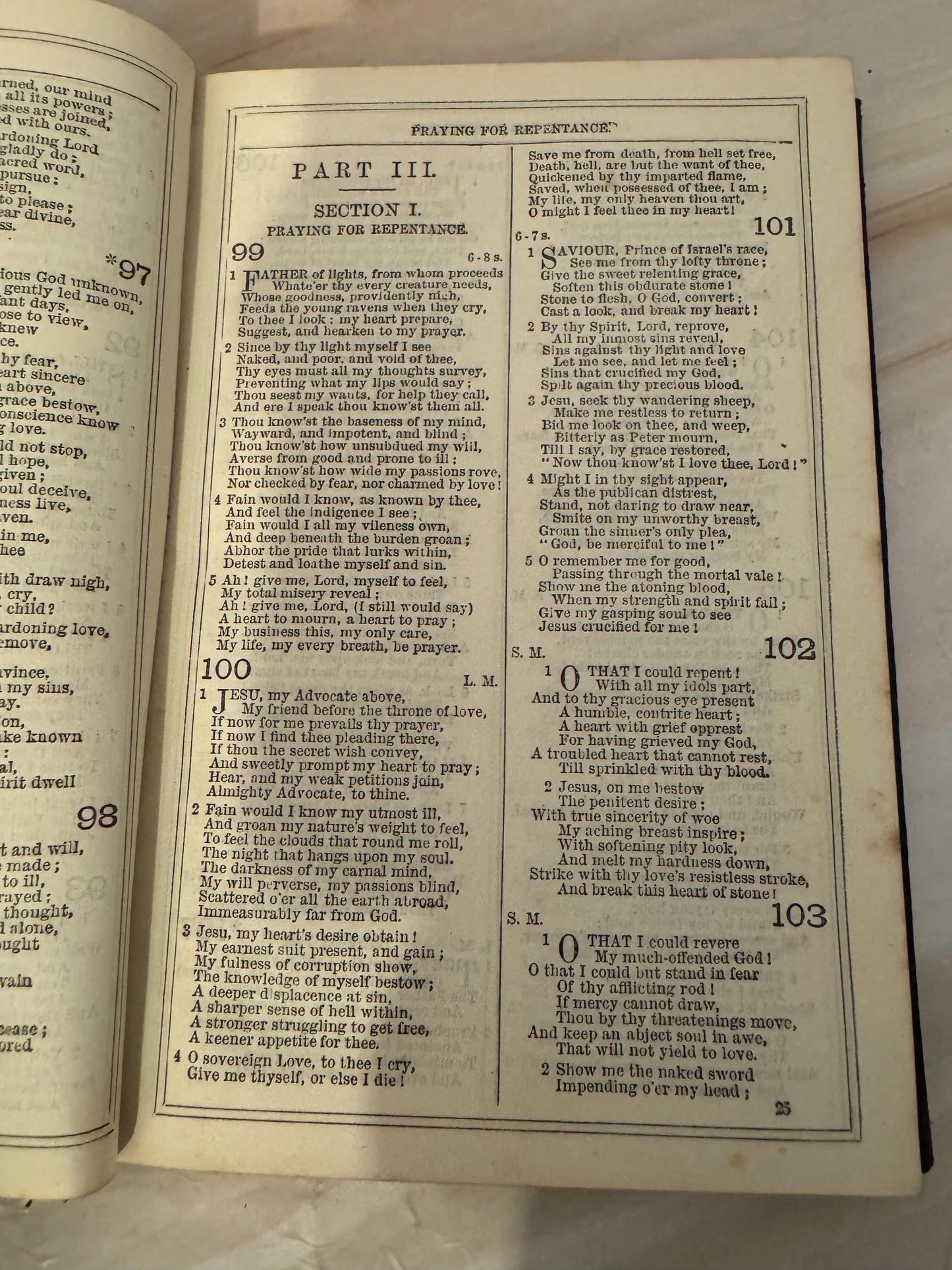 1876 John Wesley Methodist Hymns Antique Wesleyan Hymn Book - Ref X691