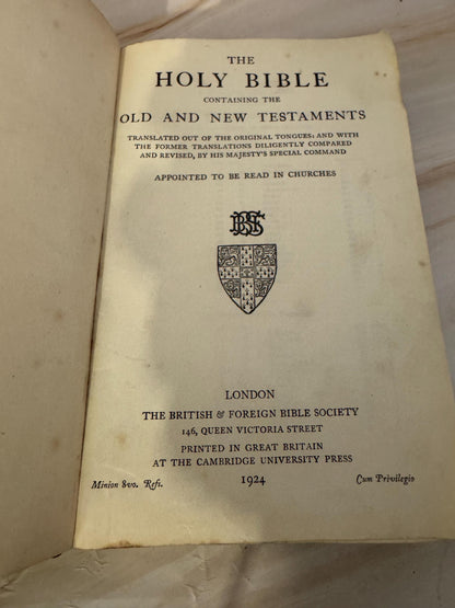 1924 Holy Bible Antique King James Bible Philip Lord Wharton Presentation Edition - Ref X690