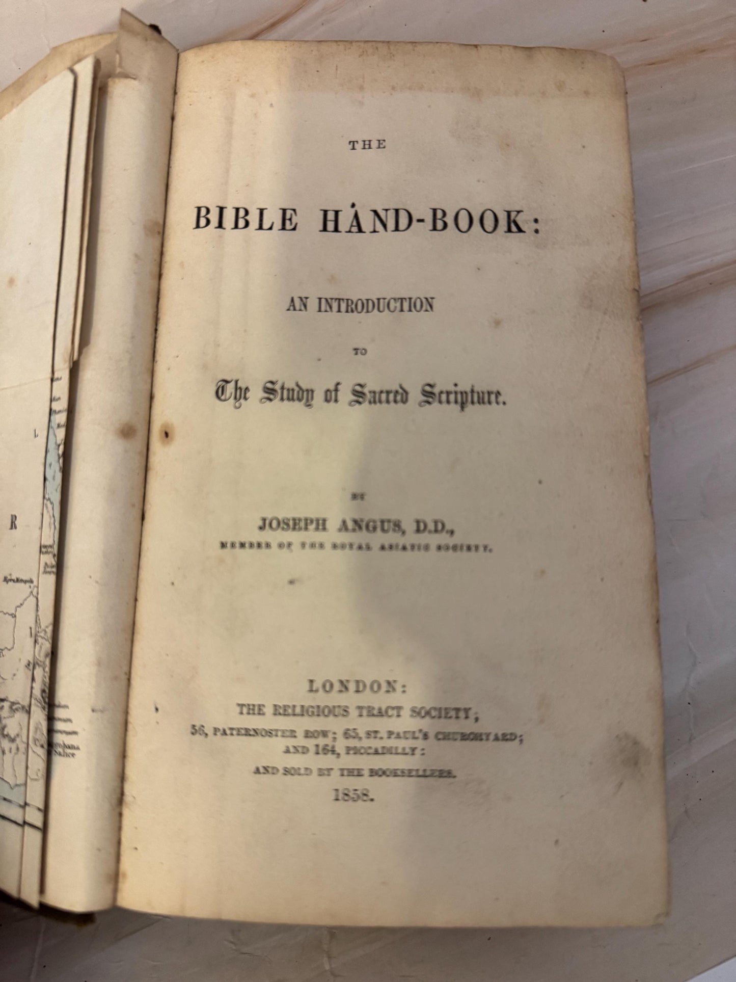 1858 The Bible Hand-Book Joseph Angus Antique Religious Theology Study Book- Ref X689