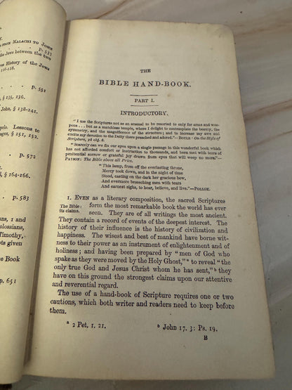 1858 The Bible Hand-Book Joseph Angus Antique Religious Theology Study Book- Ref X689