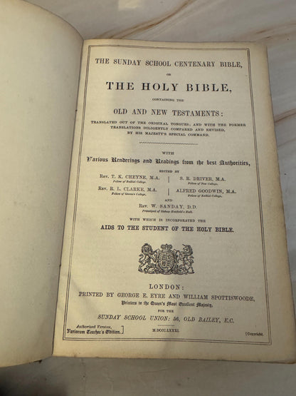1881 Variorum Teacher’s Bible Antique King James Bible Sunday School Centenary Bible - Ref X687