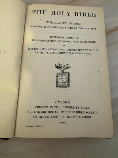 1925 Oxford Holy Bible Revised Version Antique Pocket Bible British And Foreign Bible Society - Ref X683