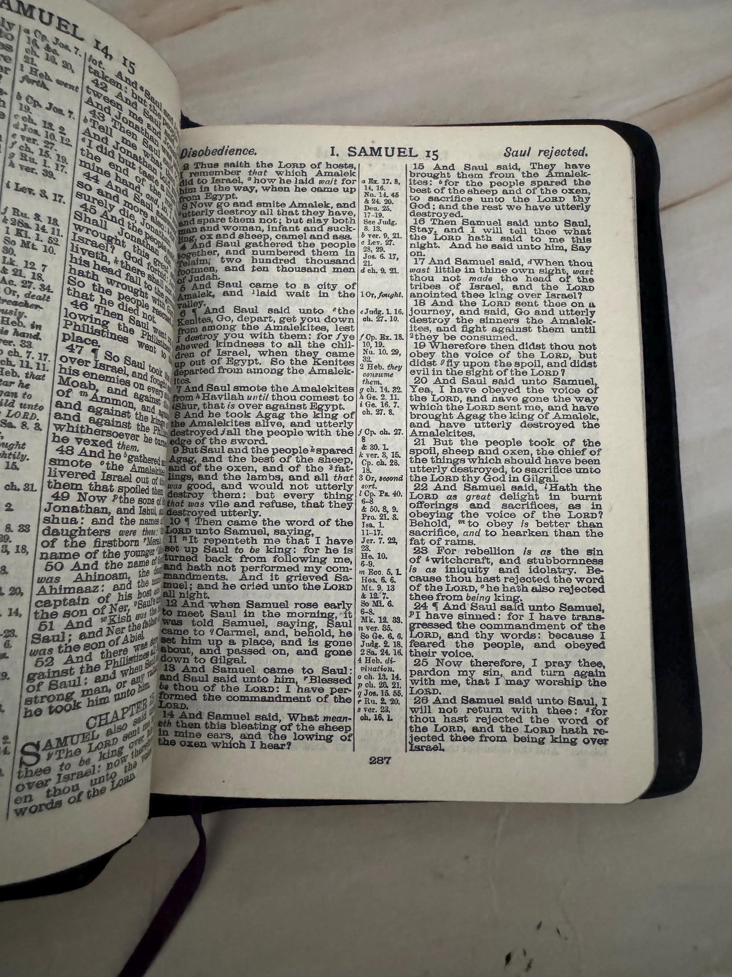 Vintage Holy Bible Black Leather Yap Cover King James Bible Blue Edge Pages Pocket Bible - Ref X676