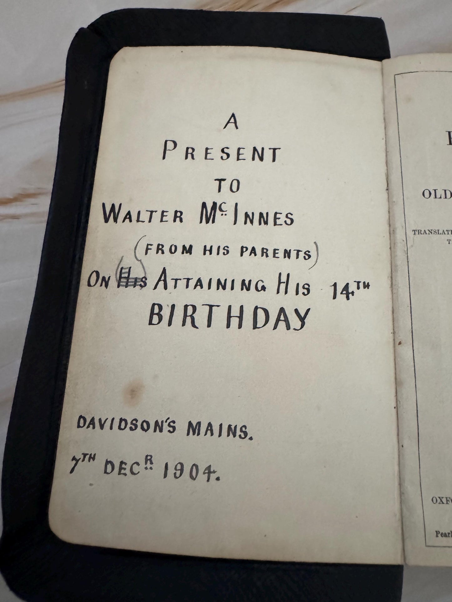 1904 Holy Bible Oxford University Press Antique King James Bible Black Leather Small KJV Bible - Ref x674