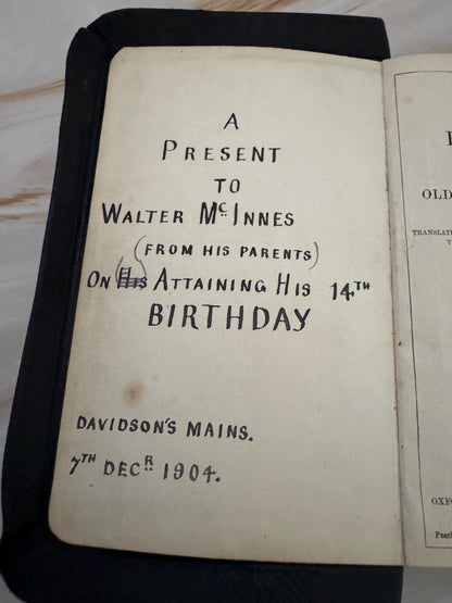 1904 Holy Bible Oxford University Press Antique King James Bible Black Leather Small KJV Bible - Ref x674