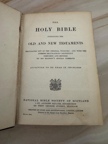 1920s Holy Bible King James Version Scottish Christian Union Antique Bible Black Hardcover KJV Bible - Ref X672