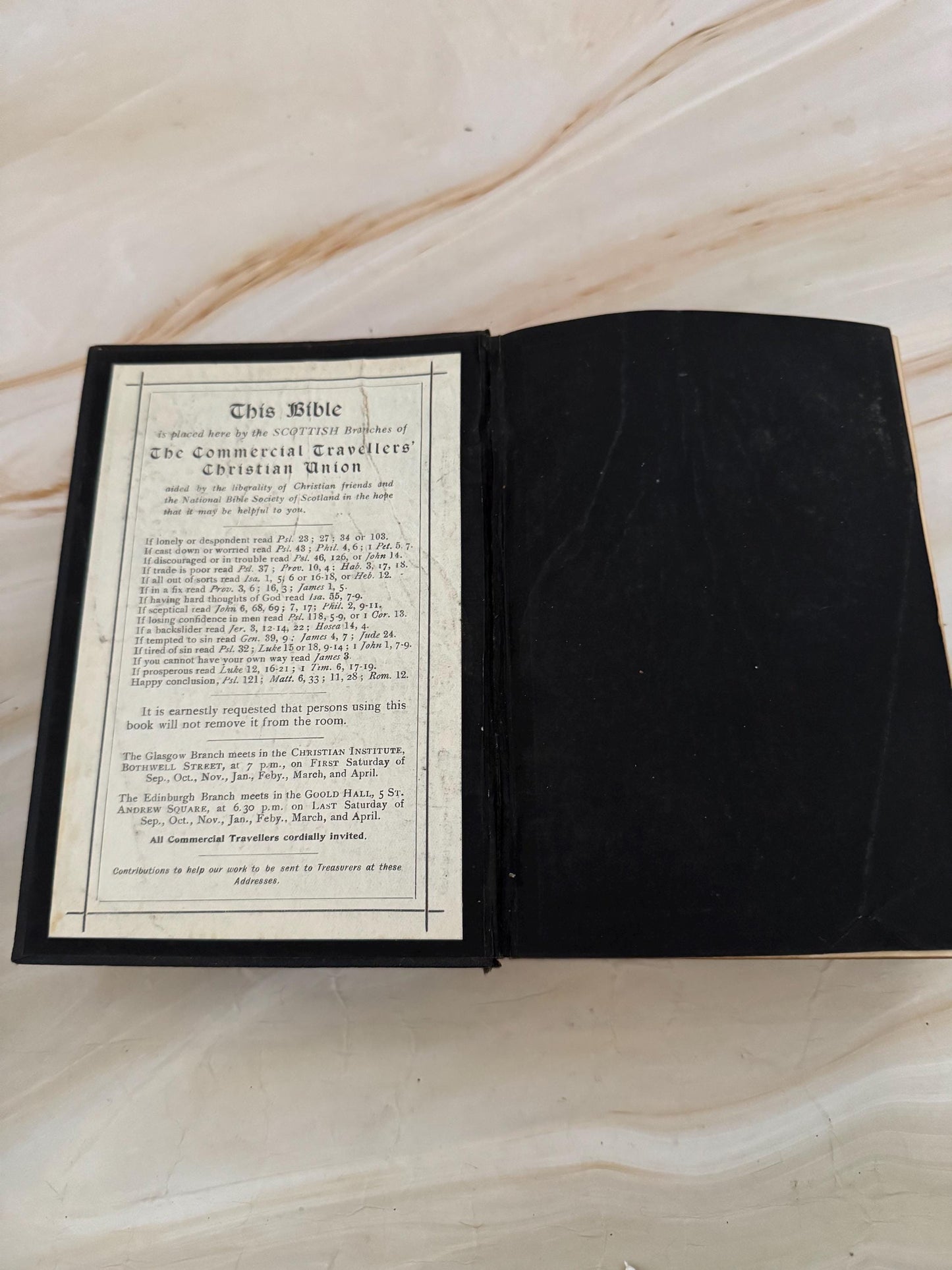 1920s Holy Bible King James Version Scottish Christian Union Antique Bible Black Hardcover KJV Bible - Ref X672