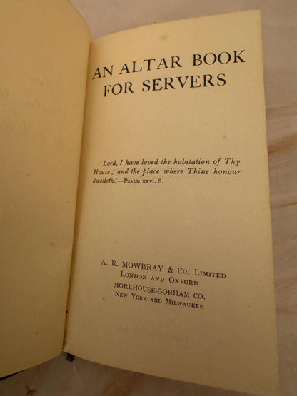 1938 An Altar Book for Servers Vintage Anglican Church Book - Ref X659