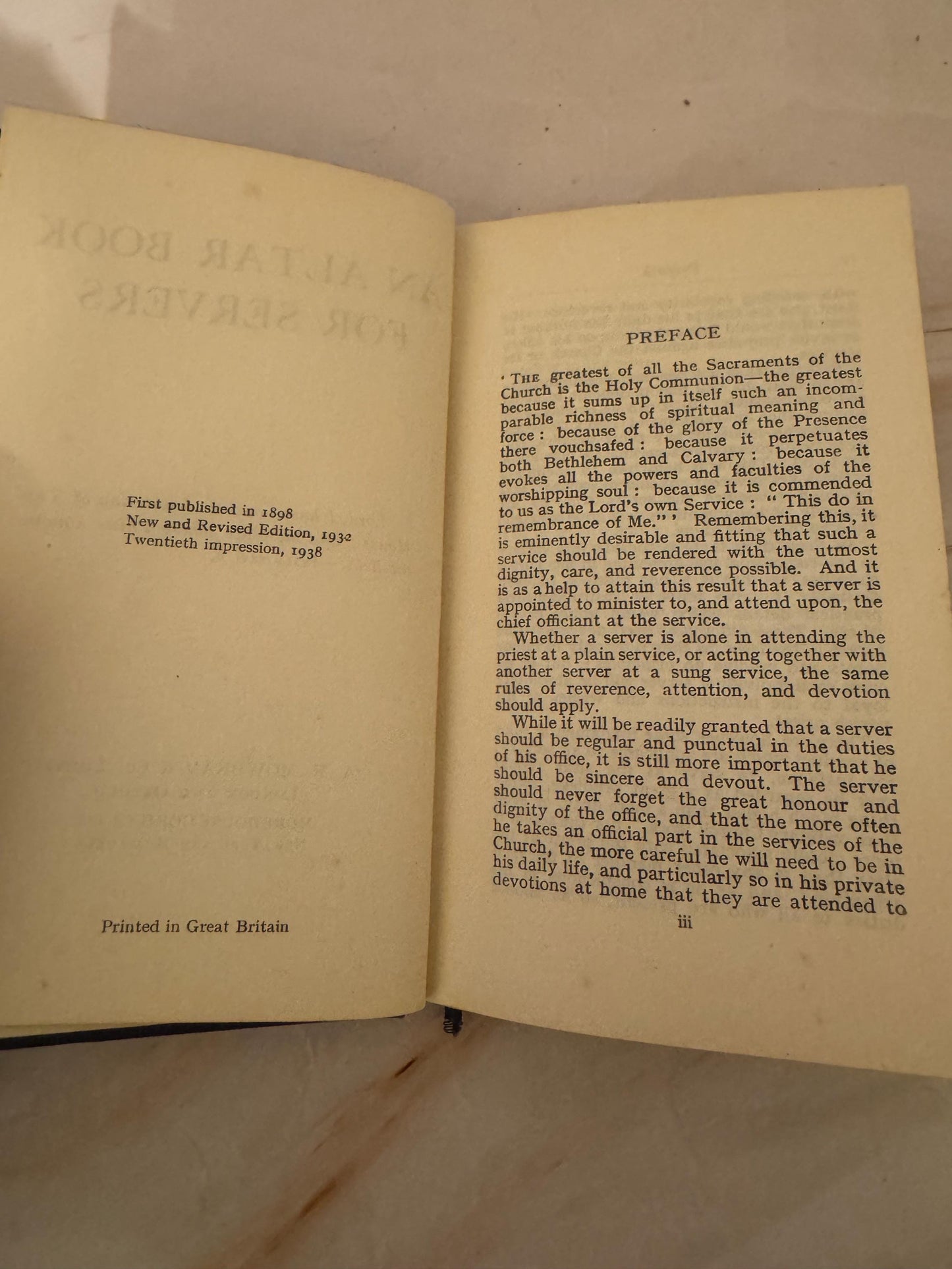 1938 An Altar Book for Servers Vintage Anglican Church Book - Ref X659