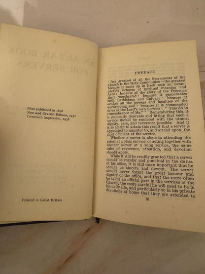 1938 An Altar Book for Servers Vintage Anglican Church Book - Ref X659