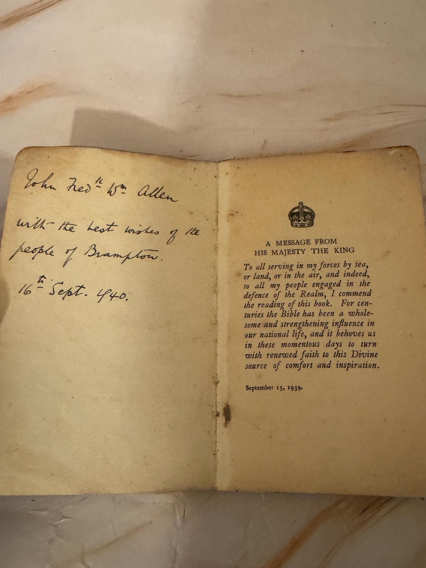1939 WW2 New Testament and Psalms Pocket Bible - Ref X658