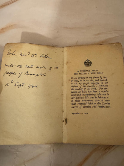 1939 WW2 New Testament and Psalms Pocket Bible - Ref X658