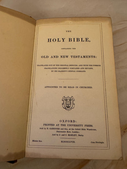 1858 Antique Holy Bible Oxford University Press Victorian Bible - Ref X654