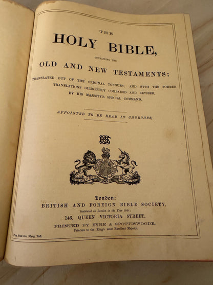 1800s Large Antique Family Bible, King James Version - Ref x464