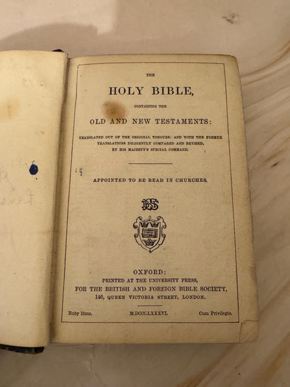 1886 Antique KJV Holy Bible, Oxford King James Bible, Victorian Family Bible - Ref X643