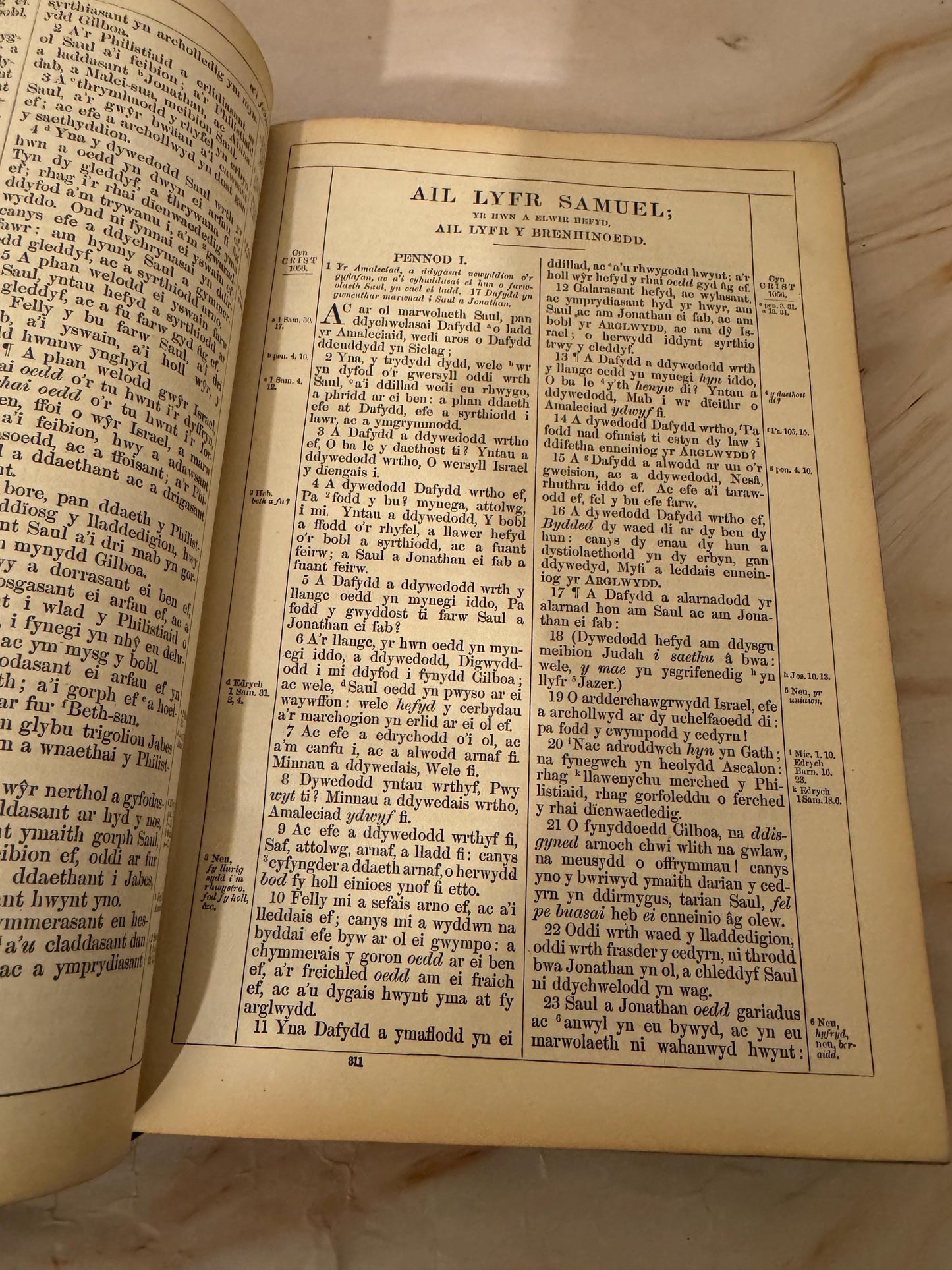 1872 Large Welsh Bible, Antique Welsh Holy Bible, Victorian Welsh Language Bible - Ref X645