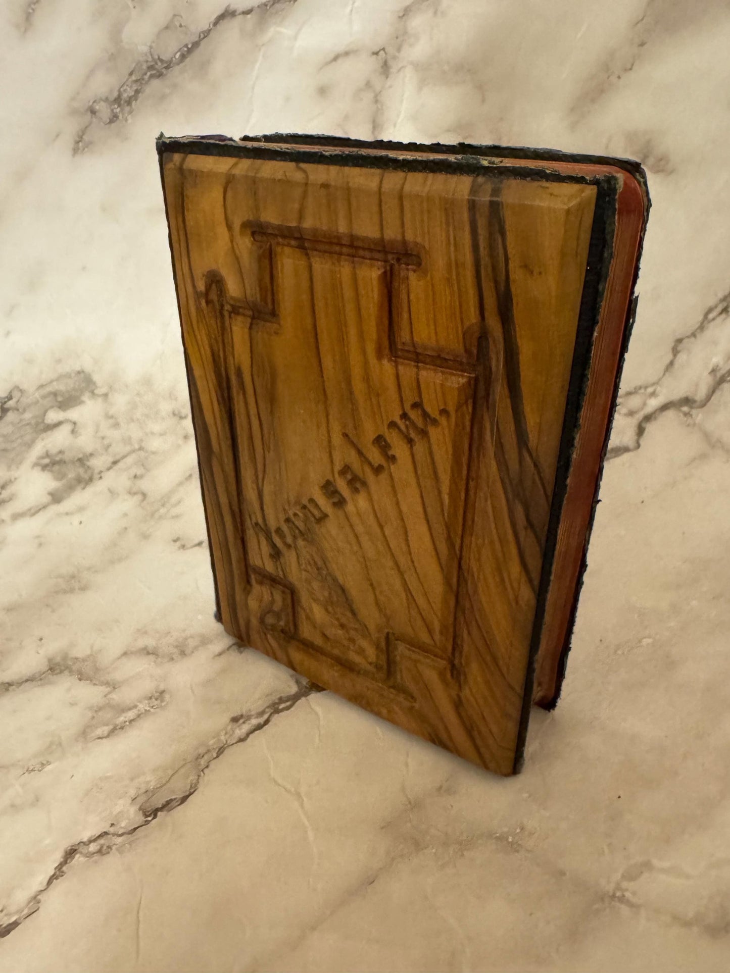 1896 Holy Bible KJV Jerusalem Olive Wood Covers Antique Victorian Christian Gift - Ref X630