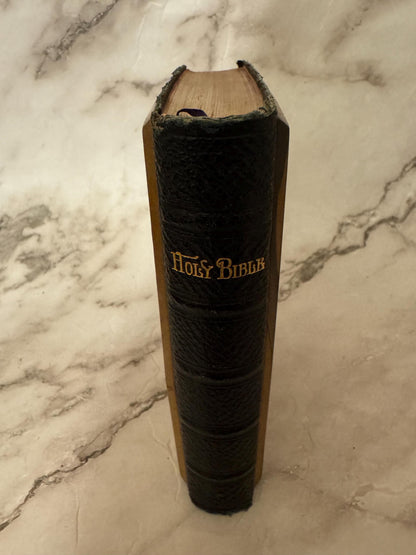 1896 Holy Bible KJV Jerusalem Olive Wood Covers Antique Victorian Christian Gift - Ref X630