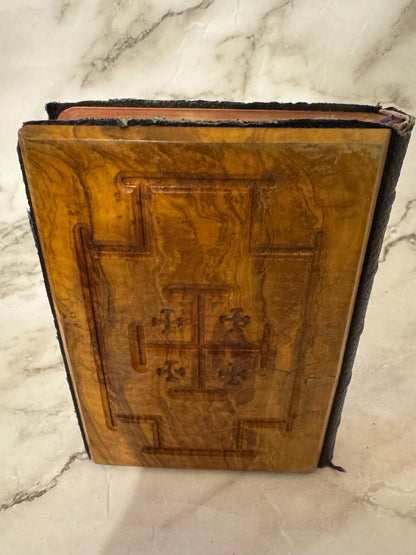 1896 Holy Bible KJV Jerusalem Olive Wood Covers Antique Victorian Christian Gift - Ref X630