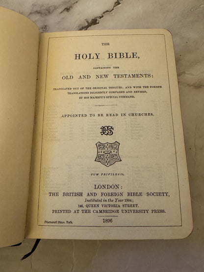 1896 Holy Bible KJV Jerusalem Olive Wood Covers Antique Victorian Christian Gift - Ref X630