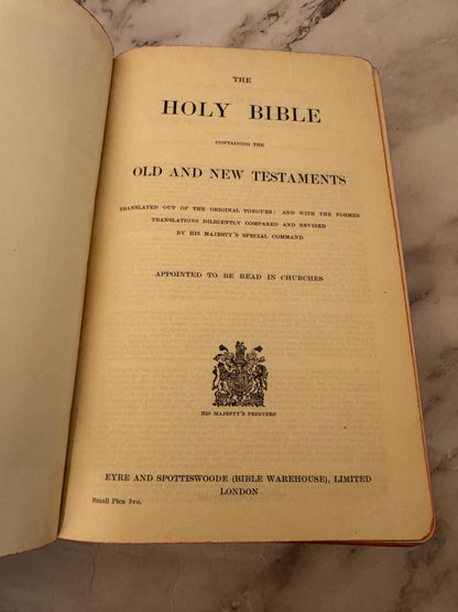 1935 Large Family Holy Bible KJV Leather Bound Illustrated Vintage Christian Bible - Ref x624