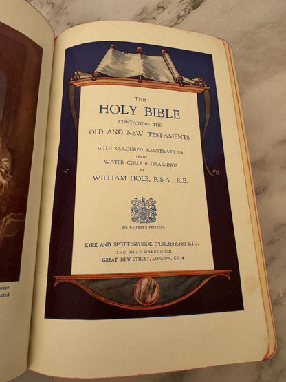 1935 Large Family Holy Bible KJV Leather Bound Illustrated Vintage Christian Bible - Ref x624