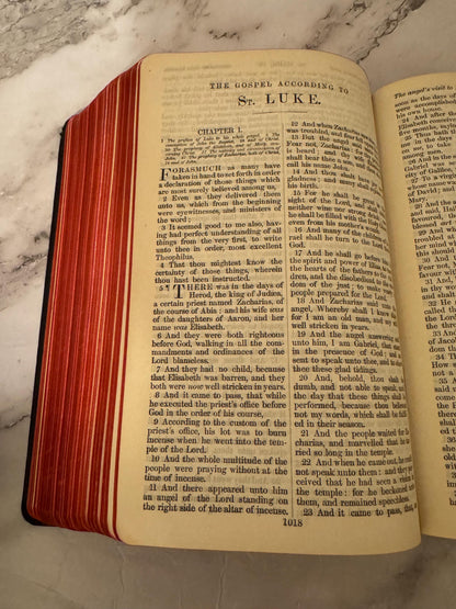 1935 Large Family Holy Bible KJV Leather Bound Illustrated Vintage Christian Bible - Ref x624