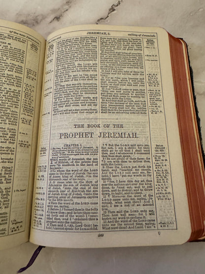 1896 Holy Bible KJV Jerusalem Olive Wood Covers Antique Victorian Christian Gift - Ref X630