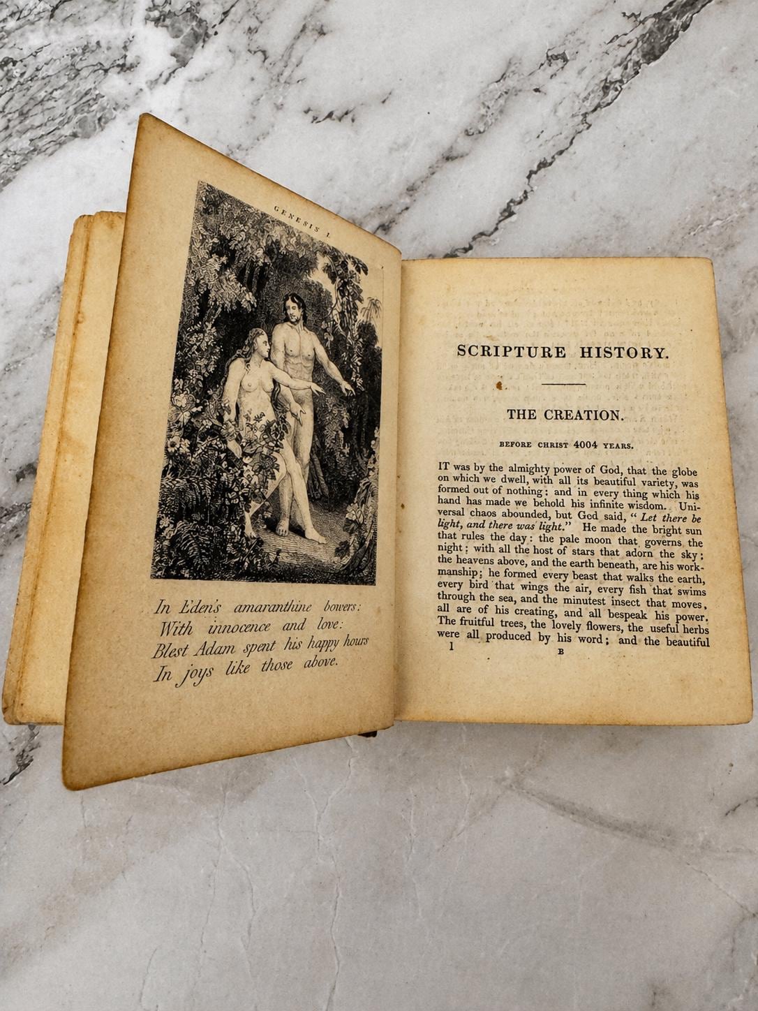 1841 Antique Scripture History Book Leather Bound With Engravings Christian Religious Book - Ref x620