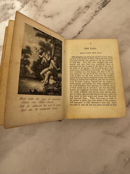 1841 Antique Scripture History Book Leather Bound With Engravings Christian Religious Book - Ref x620