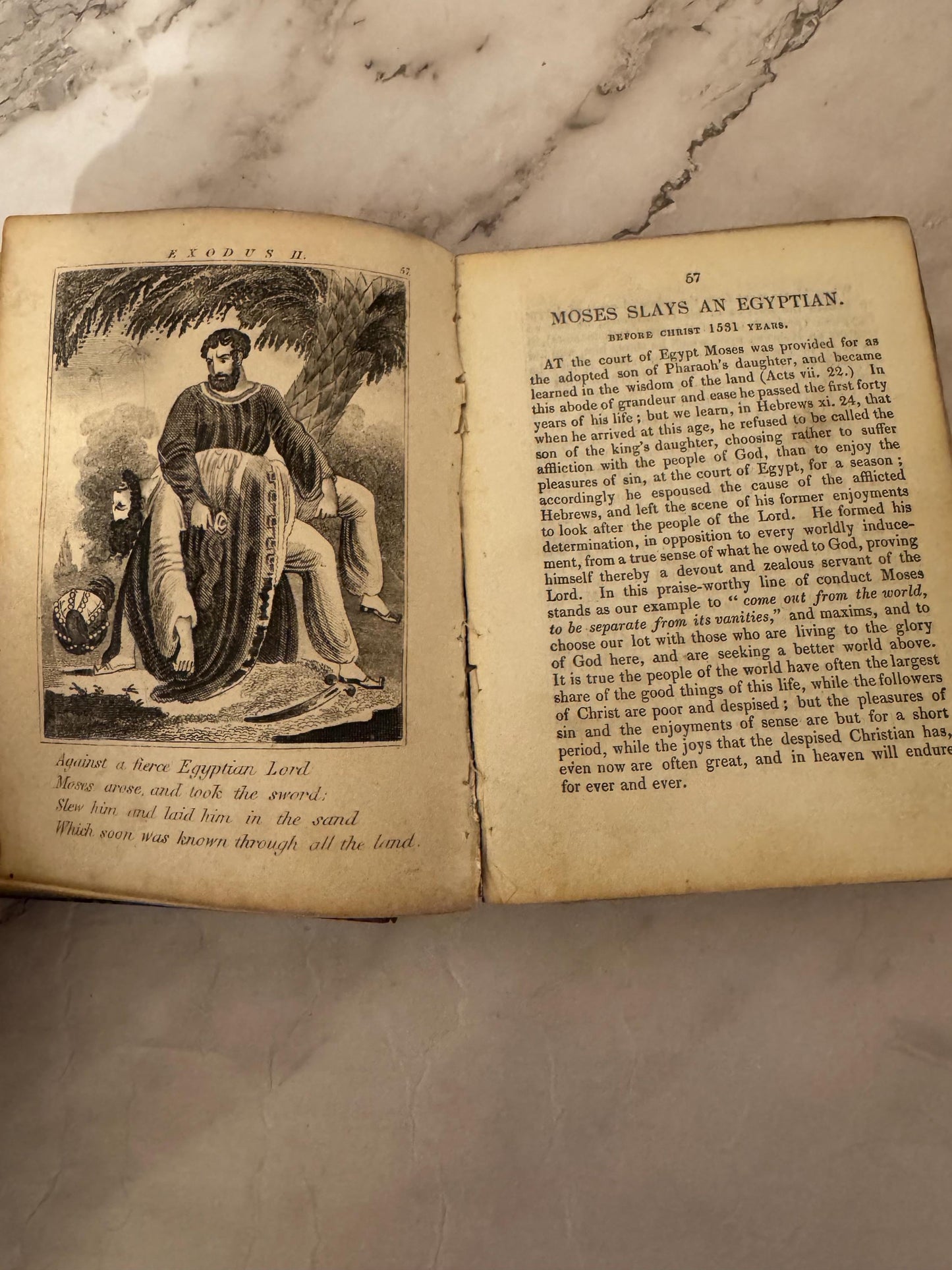 1841 Antique Scripture History Book Leather Bound With Engravings Christian Religious Book - Ref x620