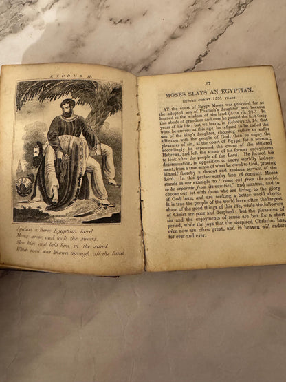 1841 Antique Scripture History Book Leather Bound With Engravings Christian Religious Book - Ref x620
