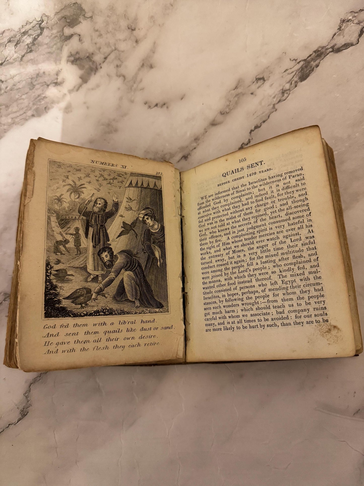 1841 Antique Scripture History Book Leather Bound With Engravings Christian Religious Book - Ref x620